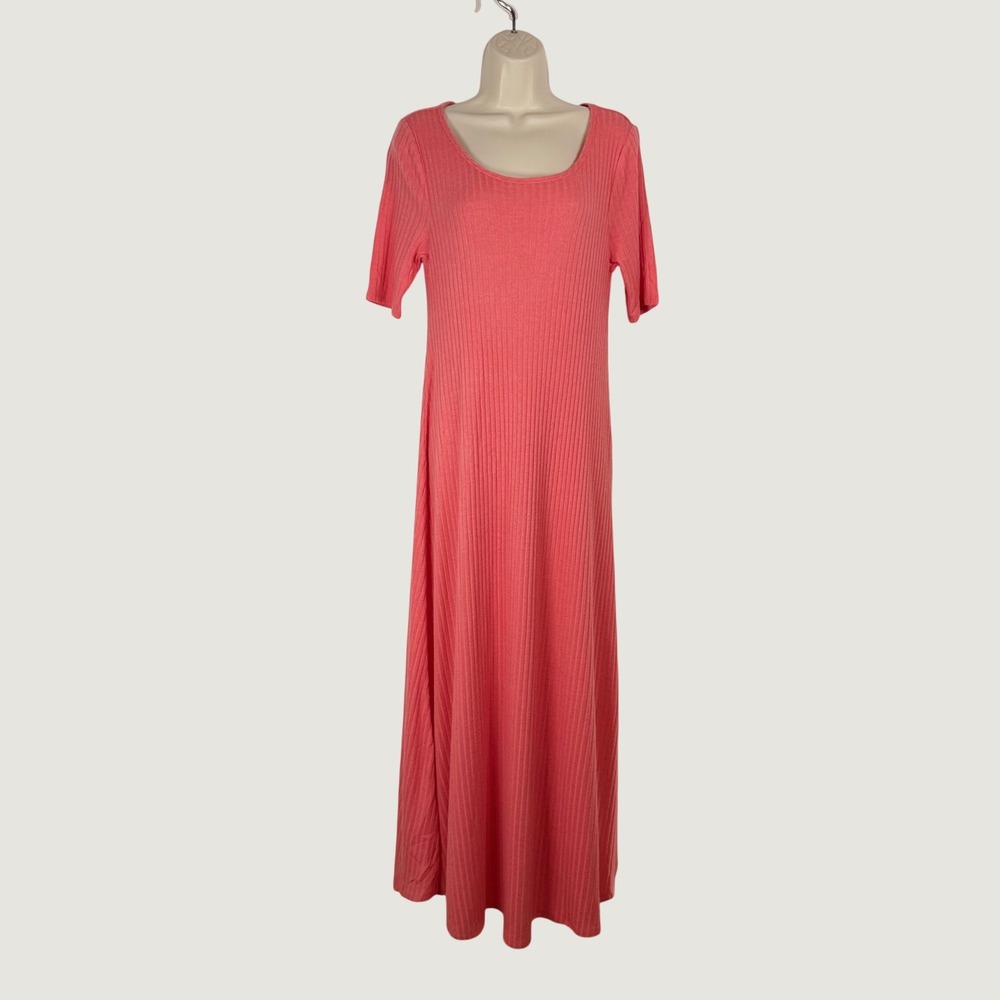 Soft Surroundings Small Coral Pink Soft Ribbed Knit Short Sleeve Maxi Dress